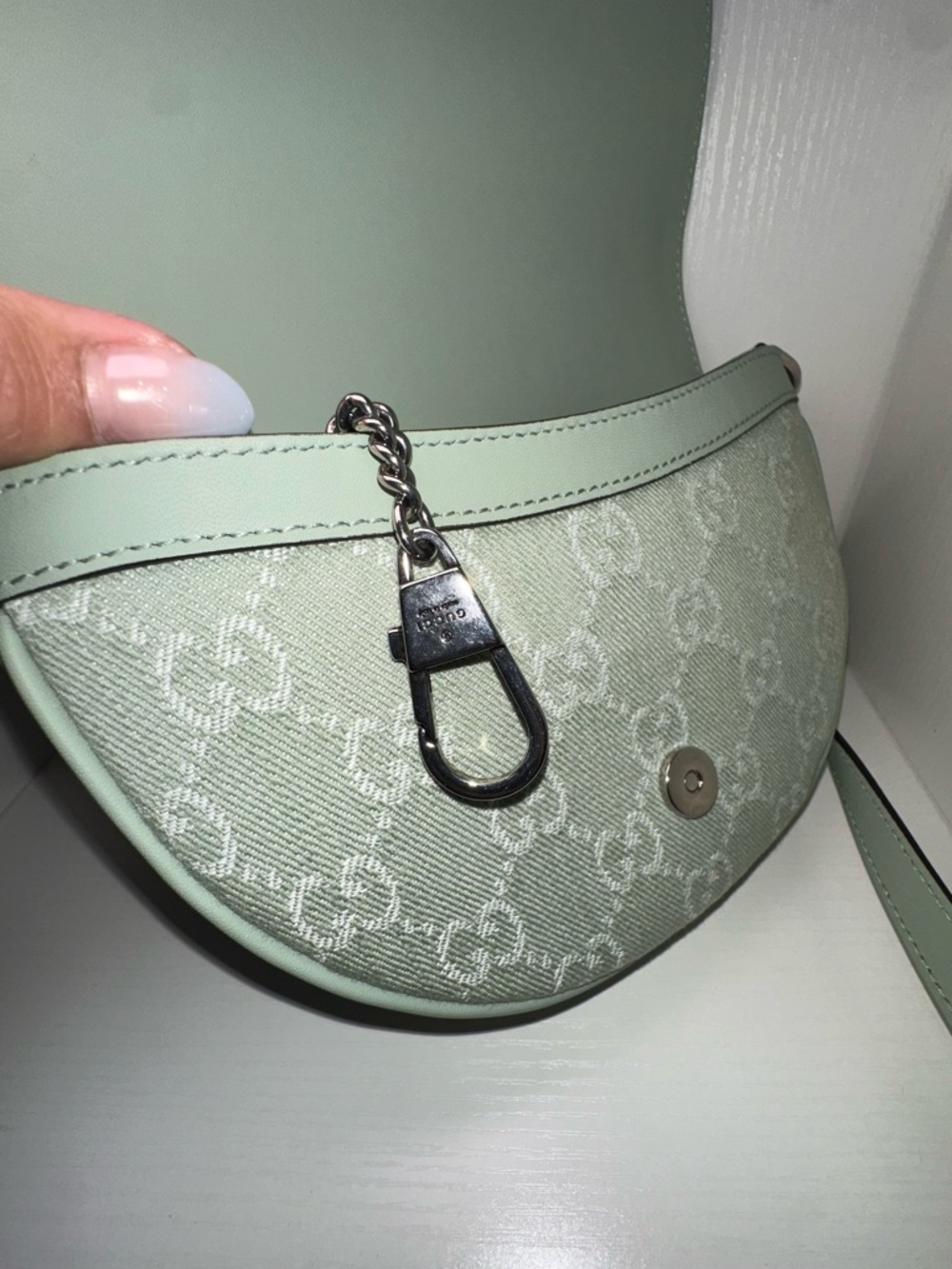 Gucci Mint Green GG Canvas Saddle Crossbody - Picture 7 of 9